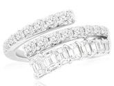 LARGE 1.80CT DIAMOND 14KT WHITE GOLD ROUND & EMERALD CUT 3 ROW CRISS CROSS RING