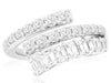 LARGE 1.80CT DIAMOND 14KT WHITE GOLD ROUND & EMERALD CUT 3 ROW CRISS CROSS RING