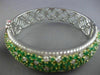 WIDE 10.90CT DIAMOND & COLOMBIAN EMERALD 18K 2 TONE GOLD CLUSTER BANGLE BRACELET