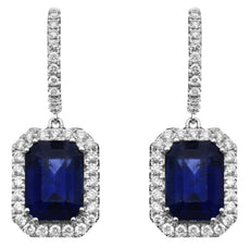 9.72CT DIAMOND & AAA SAPPHIRE 18KT WHITE GOLD EMERALD CUT & ROUND HALO EARRINGS