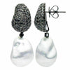 ESTATE LARGE 3.1CT BLACK DIAMOND & AAA SOUTH SEA PEARL 18KT BLACK GOLD EARRINGS