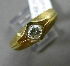 ESTATE .23CT DIAMOND 14KT YELLOW GOLD 3D MATTE & SHINY SOLITAIRE GYPSY MENS RING
