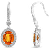 4.23CT DIAMOND & AAA ORANGE SAPPHIRE 18K WHITE GOLD OVAL FLOWER HANGING EARRINGS