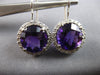 EXTRA LARGE 6.17CT DIAMOND & AAA AMETHYST 14K WHITE GOLD HALO LEVERBACK EARRINGS