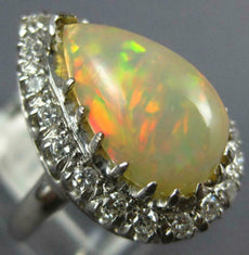 ANTIQUE LARGE 2.75CT DIAMOND & AAA OPAL 14KT WHITE GOLD 3D PEAR SHAPE RING #1049