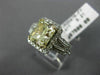 LARGE 3.82CT WHITE & FANCY YELLOW CUSHION DIAMOND 14K WHITE GOLD ENGAGEMENT RING