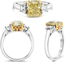 3.55CT WHITE & FANCY YELLOW DIAMOND PLATINUM & 18KT YELLOW GOLD ENGAGEMENT RING