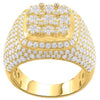 LARGE 3.96CT DIAMOND 14KT YELLOW GOLD ROUND MULTI FLOWER SQUARE PAVE UNISEX RING