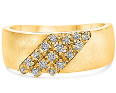 .23CT DIAMOND 14KT YELLOW GOLD CLASSIC 3 ROW CRISS CROSS MATTE & SHINY FUN RING