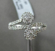 ESTATE .64CT ROUND DIAMOND 18KT WHITE GOLD 3D CLUSTER DOUBLE FLOWER LOVE RING