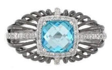 2.39CT DIAMOND & AAA BLUE TOPAZ 14K WHITE & BLACK GOLD HALO FLOWER FUN RING