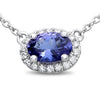 ESTATE .64CT DIAMOND & AAA TANZANITE 14KT WHITE GOLD 3D OVAL HALO LOVE NECKLACE