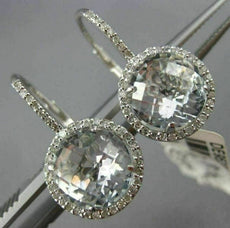 ESTATE LARGE 6.0CT CZ 14KT WHITE GOLD 3D ROUND HALO LEVERBACK HANGING EARRINGS