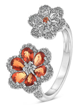 2.13CT DIAMOND & AAA ORANGE SAPPHIRE 14KT WHITE GOLD 3D DOUBLE FLOWER LOVE RING