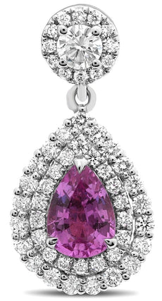 2.76CT DIAMOND & AAA PEAR SHAPE SAPPHIRE 18KT WHITE GOLD HALO HANGING EARRINGS