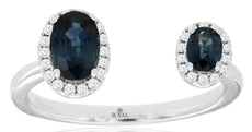 .99CT DIAMOND & AAA SAPPHIRE 14KT WHITE GOLD OVAL & ROUND HALO TENSION FUN RING
