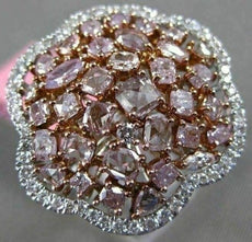 ESTATE EXTRA LARGE 2.70CT WHITE & PINK DIAMOND 18KT 2 TONE GOLD 3D FLOWER RING