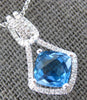 1.92CT DIAMOND & AAA BLUE TOPAZ 14KT WHITE GOLD CUSHION & ROUND FLOATING PENDANT