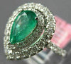 ESTATE LARGE 2.09CT DIAMOND & AAA EMERALD 18K WHITE GOLD 3D HALO ENGAGEMENT RING