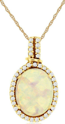 1.87CT DIAMOND & AAA OPAL 14K YELLOW GOLD OVAL & ROUND CLASSIC HALO LOVE PENDANT