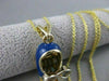 ESTATE 14KT YELLOW GOLD BLUE YELLOW ENAMEL LACED SHOE PENDANT + CHAIN #20847
