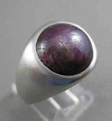 ESTATE PURPLE CABACHON STAR SAPPHIRE 14KT WHITE GOLD SOLID MENS RING 15mm #7887