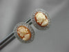 ESTATE SMALL .27CT DIAMOND & LADY CAMEO 14K WHITE GOLD FILIGREE CLIP ON EARRINGS