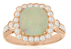 2.20CT DIAMOND & AAA OPAL 14KT ROSE GOLD CUSHION & ROUND SQUARE FLOWER FUN RING