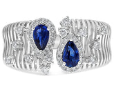 LARGE .90CT DIAMOND AAA SAPPHIRE 14KT WHITE GOLD PEAR SHAPE ROUND MULTI BAR RING