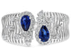 LARGE .90CT DIAMOND AAA SAPPHIRE 14KT WHITE GOLD PEAR SHAPE ROUND MULTI BAR RING