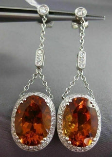 ESTATE LARGE 12.02CT DIAMOND CITRINE 14KT WHITE GOLD OVAL HALO FILIGREE EARRINGS