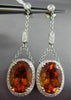 ESTATE LARGE 12.02CT DIAMOND CITRINE 14KT WHITE GOLD OVAL HALO FILIGREE EARRINGS