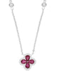 1.06CT DIAMOND & AAA RUBY 14K WHITE GOLD PEAR SHAPE & ROUND FLOWER LOVE NECKLACE