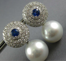4.70CT DIAMOND & AAA SAPPHIRE & SOUTH SEA PEARL 18KT WHITE GOLD HANGING EARRINGS