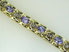 3.78CT DIAMOND & AAA TANZANITE 14KT YELLOW GOLD OVAL SQUARE LINK TENNIS BRACELET