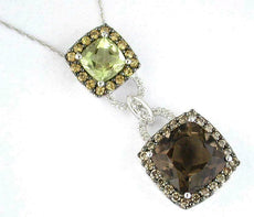 7.89CT DIAMOND AAA SMOKY TOPAZ & LEMON QUARTZ 14KT WHITE GOLD 3D CUSHION PENDANT