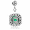 ESTATE LARGE 9.56CT DIAMOND & AAA EMERALD 18K WHITE GOLD FLOWER HANGING EARRINGS