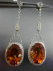 ESTATE LARGE 12.02CT DIAMOND CITRINE 14KT WHITE GOLD OVAL HALO FILIGREE EARRINGS