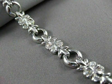 ANTIQUE WIDE .64CT DIAMOND 14KT WHITE GOLD 3D LINK FLORAL LOVE BRACELET #11573