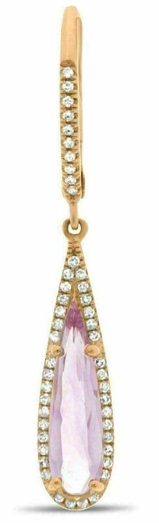 1.29CT DIAMOND & AAA PINK AMETHYST 14KT ROSE GOLD PEAR SHAPE LEVERBACK EARRINGS