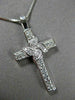 ANTIQUE .30CT ROUND DIAMOND 14KT WHITE GOLD FLOWER CROSS PENDANT & CHAIN #16276