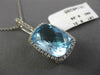 ESTATE LARGE 9.61CT DIAMOND & CUSHION BLUE TOPAZ 14K WHITE GOLD FILIGREE PENDANT
