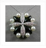 ANTIQUE 14KT DIAMONDS WITH BLACK ONYX & PEARLS FLOWER DESIGN WHITE GOLD PENDANT