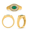 WIDE 1.07CT DIAMOND & AAA EMERALD 14KT YELLOW GOLD OVAL & ROUND BEZEL MEN'S RING