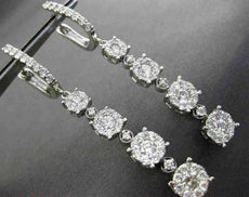 ESTATE 2.35CT DIAMOND 18KT WHITE GOLD INVISIBLE MULTI FLOWER HANGING EARRINGS