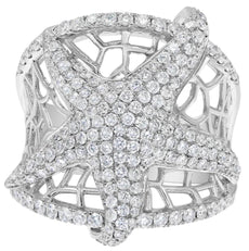 EXTRA LARGE 1.53CT DIAMOND 14KT WHITE GOLD 3D FILIGREE LUCKY STARFISH FUN RING