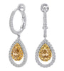 2.15CT WHITE CHOCOLATE FANCY DIAMOND 18KT 2 TONE GOLD TEAR DROP HANGING EARRINGS