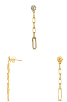 .37CT DIAMOND 14K YELLOW GOLD 3D ROUND CLASSIC OVAL LINK FLORAL HANGING EARRINGS