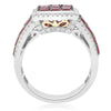 ESTATE WIDE 3.4CT DIAMOND & AAA RUBY 14K WHITE GOLD SQUARE HALO ANNIVERSARY RING
