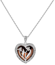 1.22CT DIAMOND 14K WHITE GOLD 3D DOUBLE FLOWER HEART SHAPE LOVE FLOATING PENDANT